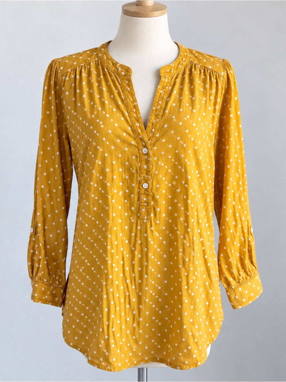 Old Navy NWT Polka Dot Tunic Blouse Mustard Yellow White Size L